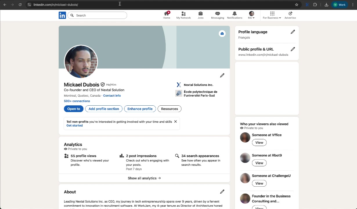 A LinkedIn profile ready to be imported
