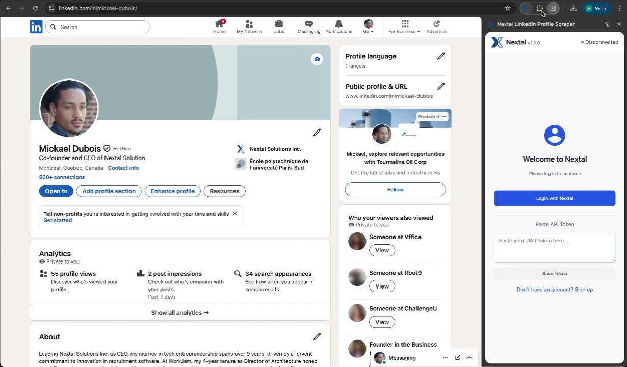 Nextal Chrome extension open with login options
