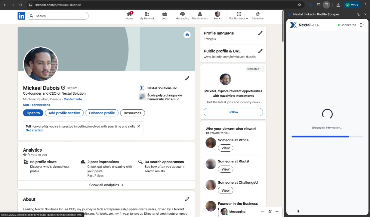 Extension reading the LinkedIn profile
