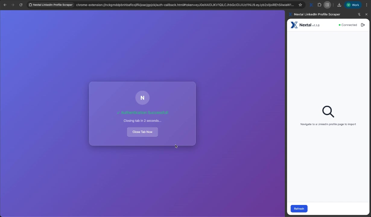 Authentication Successful with Connected indicator